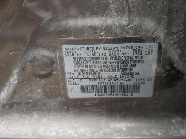 Photo 10 from auction – 2017 NISSAN VERSA S with VIN 3N1CN7AP8HK426142
