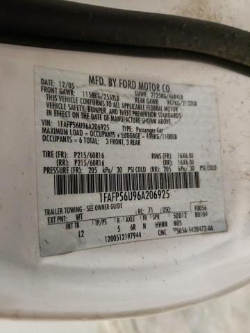 Photo 10 from auction – 2006 FORD TAURUS SEL with VIN 1FAFP56U96A206925