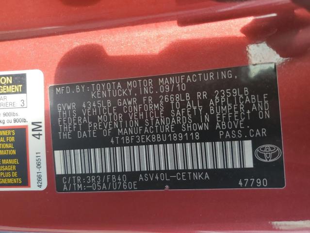 Photo 10 from auction – 2011 TOYOTA CAMRY BASE with VIN 4T1BF3EK8BU189118