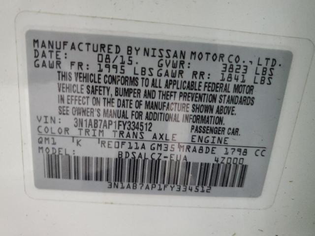Photo 10 from auction – 2015 NISSAN SENTRA S with VIN 3N1AB7AP1FY334512