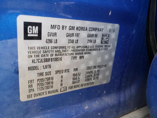 Photo 10 from auction – 2015 CHEVROLET TRAX 1LT with VIN KL7CJLSB8FB108516