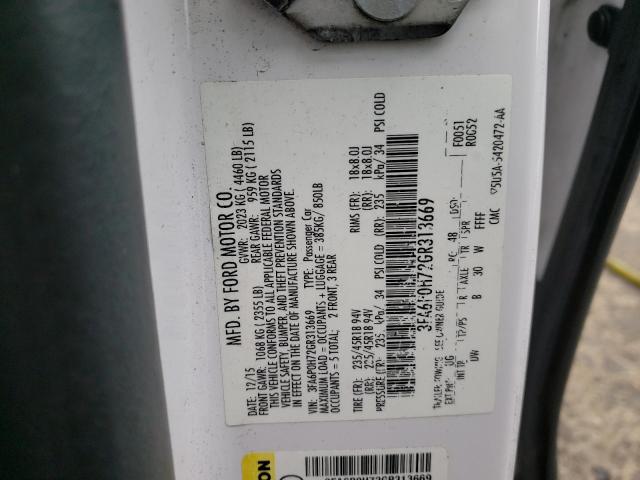 Photo 10 from auction – 2016 FORD FUSION SE with VIN 3FA6P0H72GR313669