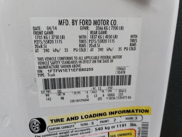 Photo 10 from auction – 2014 FORD F150 SUPER with VIN 1FTFW1ET1EFB80255