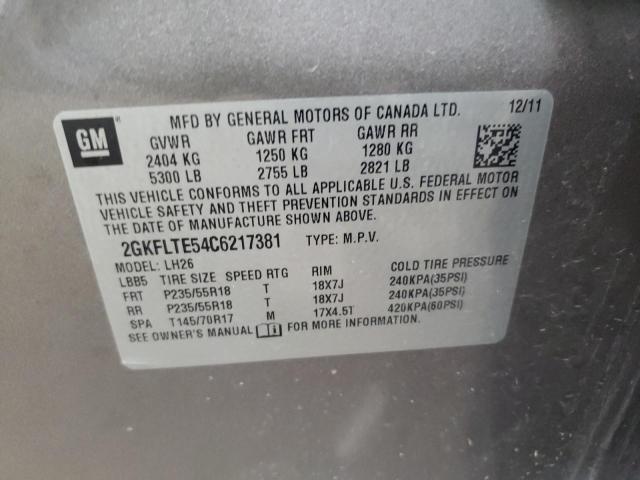 Photo 10 from auction – 2012 GMC TERRAIN SL with VIN 2GKFLTE54C6217381