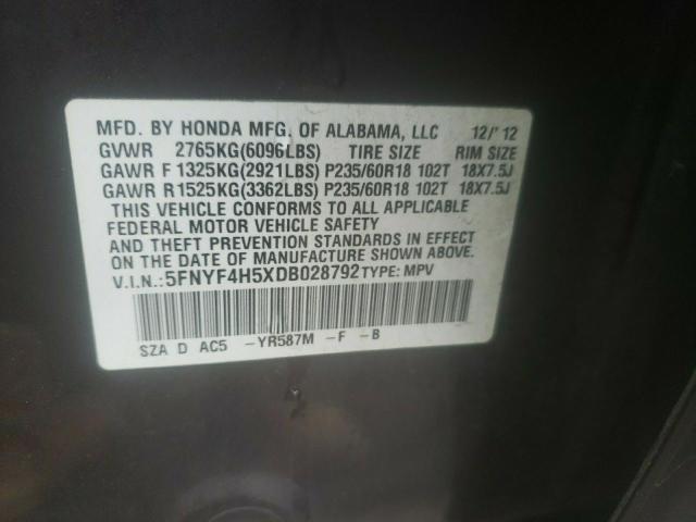 Photo 10 from auction – 2013 HONDA PILOT EXL with VIN 5FNYF4H5XDB028792