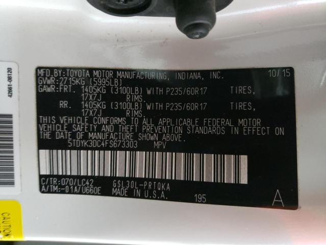 Photo 10 from auction – 2015 TOYOTA SIENNA XLE with VIN 5TDYK3DC4FS673303