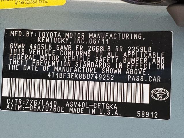 Photo 10 from auction – 2011 TOYOTA CAMRY BASE with VIN 4T1BF3EK8BU749252