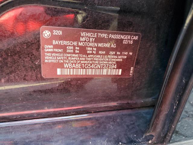 Photo 10 from auction – 2016 BMW 320 I with VIN WBA8E1G54GNT37194