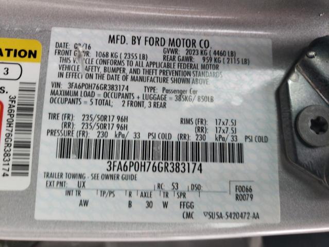 Photo 10 from auction – 2016 FORD FUSION SE with VIN 3FA6P0H76GR383174