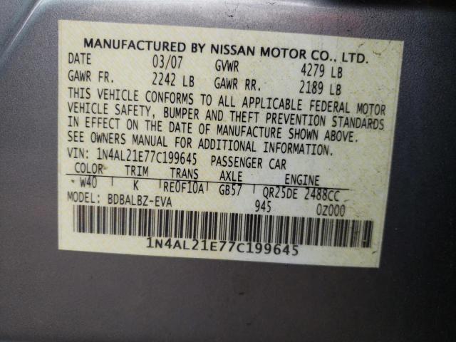 Photo 10 from auction – 2007 NISSAN ALTIMA 2.5 with VIN 1N4AL21E77C199645