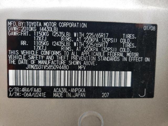 Photo 10 from auction – 2008 TOYOTA RAV4 LIMIT with VIN JTMZD31V585094480