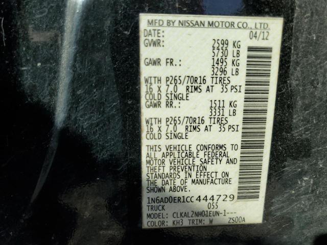 Photo 10 from auction – 2012 NISSAN FRONTIER S with VIN 1N6AD0ER1CC444729