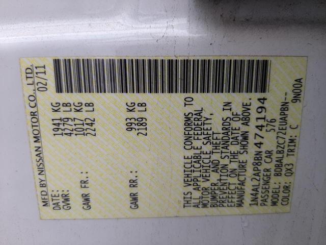 Photo 10 from auction – 2011 NISSAN ALTIMA BAS with VIN 1N4AL2AP8BN474194