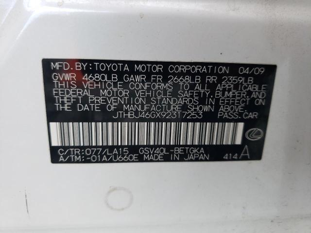 Photo 10 from auction – 2009 LEXUS ES 350 with VIN JTHBJ46GX92317253