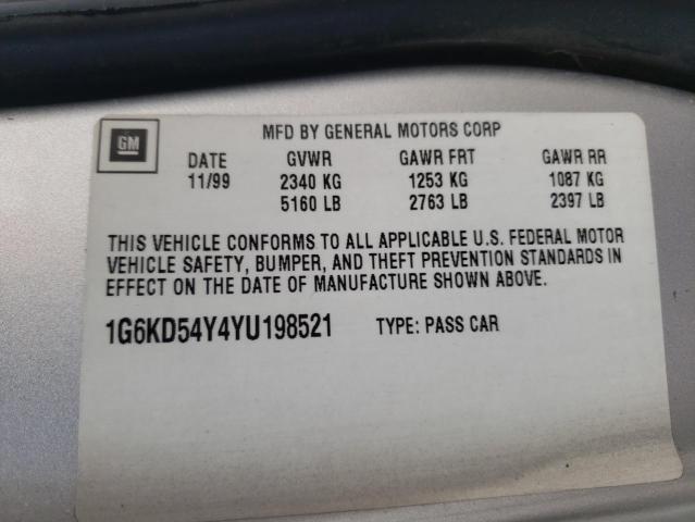 Photo 10 from auction – 2000 CADILLAC DEVILLE with VIN 1G6KD54Y4YU198521