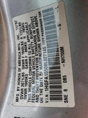 Photo 10 from auction – 2008 HONDA CIVIC LX with VIN 1HGFA16508L027145