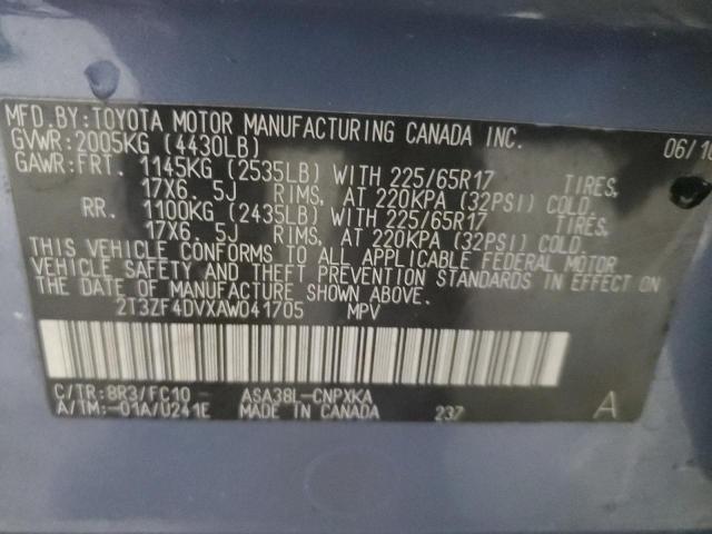 Photo 10 from auction – 2010 TOYOTA RAV4 with VIN 2T3ZF4DVXAW041705