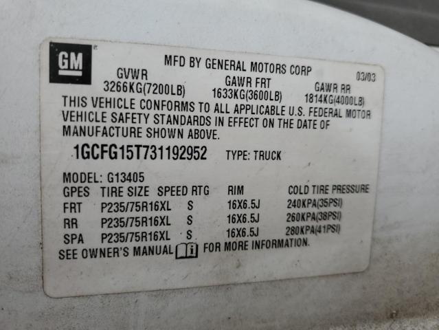 Photo 10 from auction – 2003 CHEVROLET EXPRESS G1 with VIN 1GCFG15T731192952