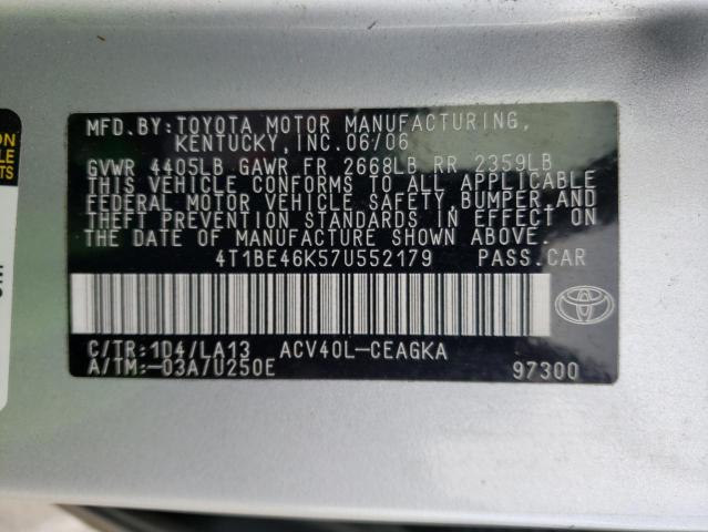 Photo 10 from auction – 2007 TOYOTA CAMRY CE with VIN 4T1BE46K57U552179
