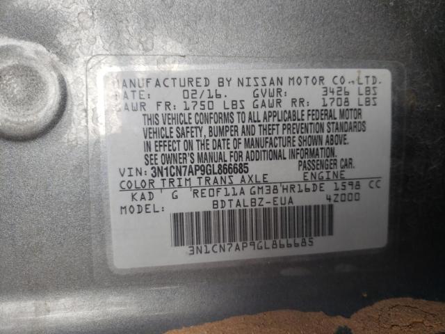 Photo 10 from auction – 2016 NISSAN VERSA with VIN 3N1CN7AP9GL866685
