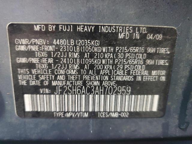 Photo 10 from auction – 2010 SUBARU FORESTER 2 with VIN JF2SH6AC3AH702959