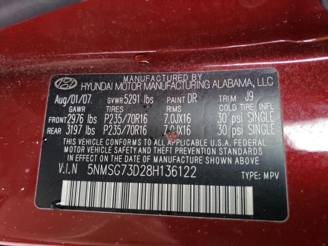 Photo 10 from auction – 2008 HYUNDAI SANTA FE G with VIN 5NMSG73D28H136122