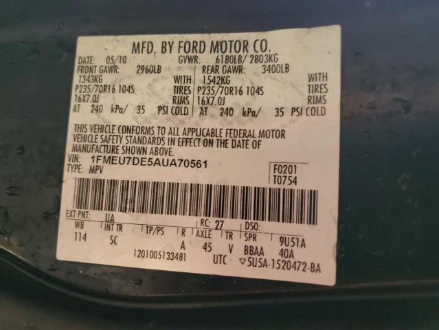 Photo 10 from auction – 2010 FORD EXPLORER with VIN 1FMEU7DE5AUA70561