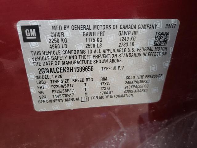 Photo 10 from auction – 2017 CHEVROLET EQUINOX LT with VIN 2GNALCEK3H1589656