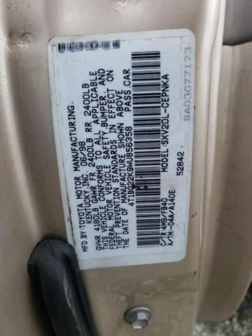 Photo 10 from auction – 1998 TOYOTA CAMRY CE with VIN 4T1BG22K9WU856358