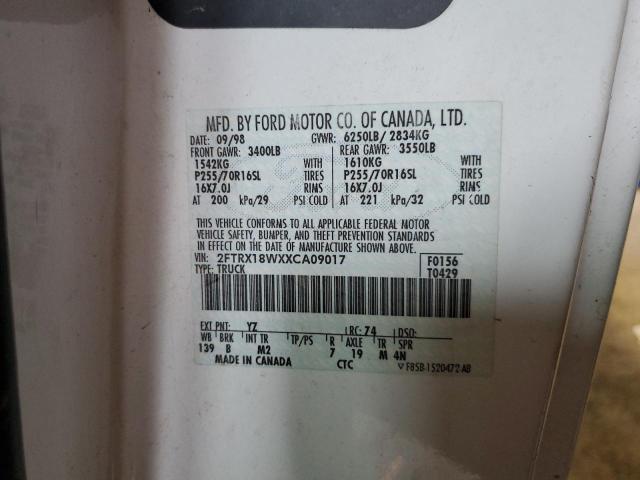 Photo 10 from auction – 1999 FORD F150 with VIN 2FTRX18WXXCA09017
