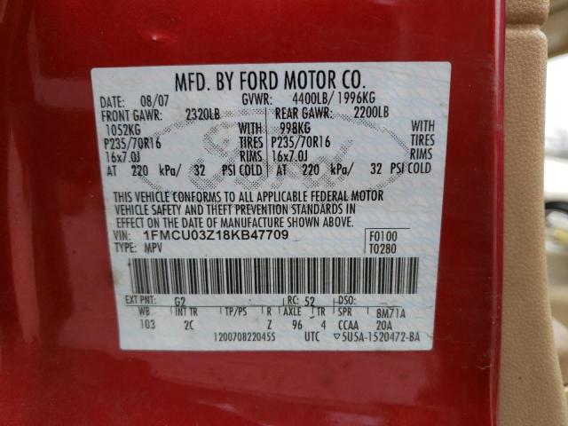 Photo 10 from auction – 2008 FORD ESCAPE XLT with VIN 1FMCU03Z18KB47709