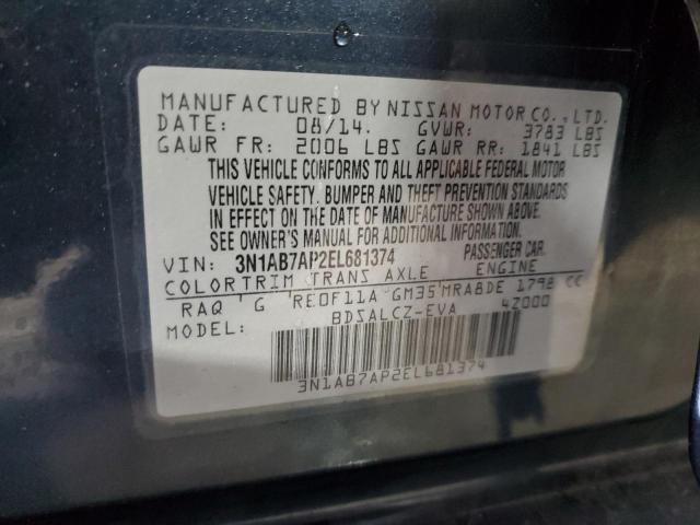 Photo 10 from auction – 2014 NISSAN SENTRA S with VIN 3N1AB7AP2EL681374