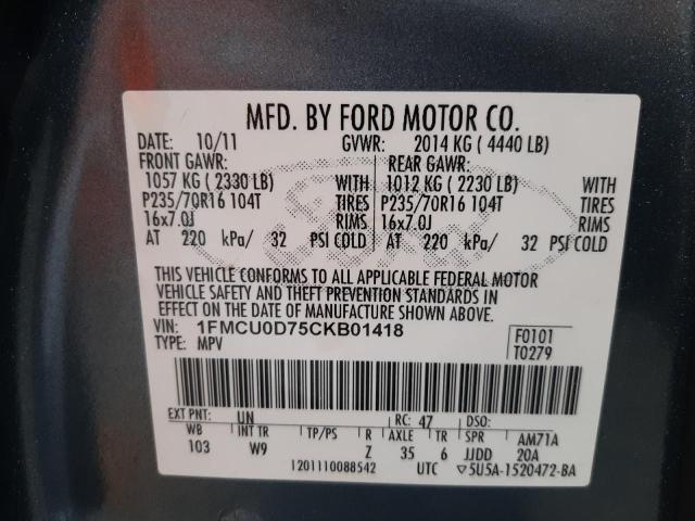 Photo 10 from auction – 2012 FORD ESCAPE XLT with VIN 1FMCU0D75CKB01418