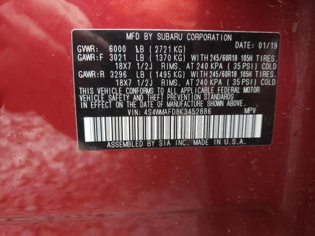 Photo 10 from auction – 2019 SUBARU ASCENT PRE with VIN 4S4WMAFD8K3452886