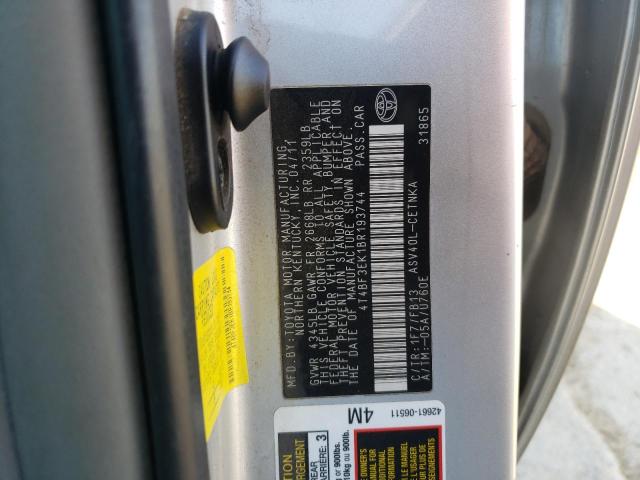 Photo 10 from auction – 2011 TOYOTA CAMRY BASE with VIN 4T4BF3EK1BR193744