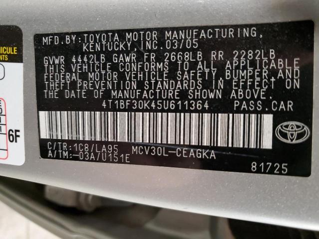 Photo 10 from auction – 2005 TOYOTA CAMRY LE with VIN 4T1BF30K45U611364