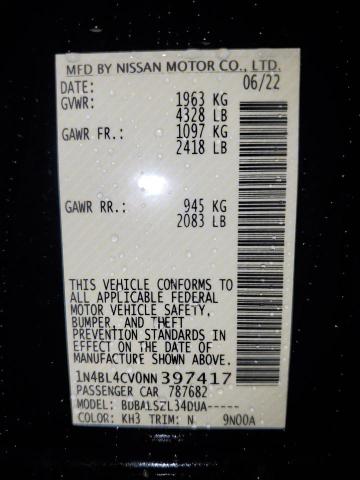 Photo 10 from auction – 2022 NISSAN ALTIMA SR with VIN 1N4BL4CV0NN397417