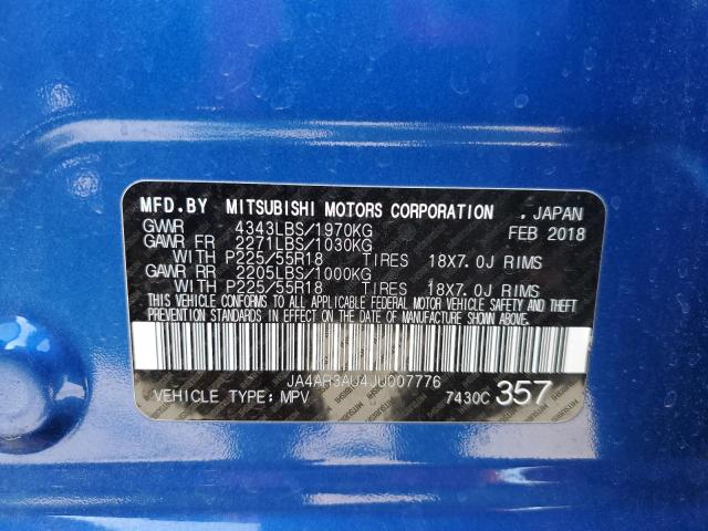 Photo 10 from auction – 2018 MITSUBISHI OUTLANDER with VIN JA4AR3AU4JU007776