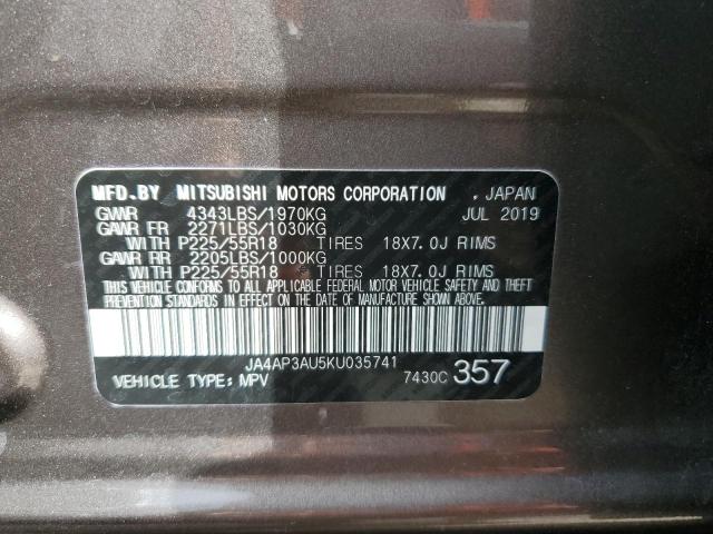 Photo 10 from auction – 2019 MITSUBISHI OUTLANDER with VIN JA4AP3AU5KU035741
