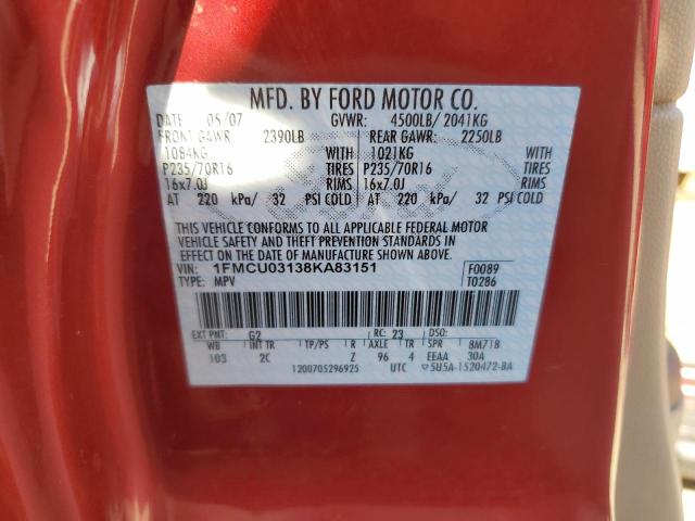 Photo 10 from auction – 2008 FORD ESCAPE XLT with VIN 1FMCU03138KA83151