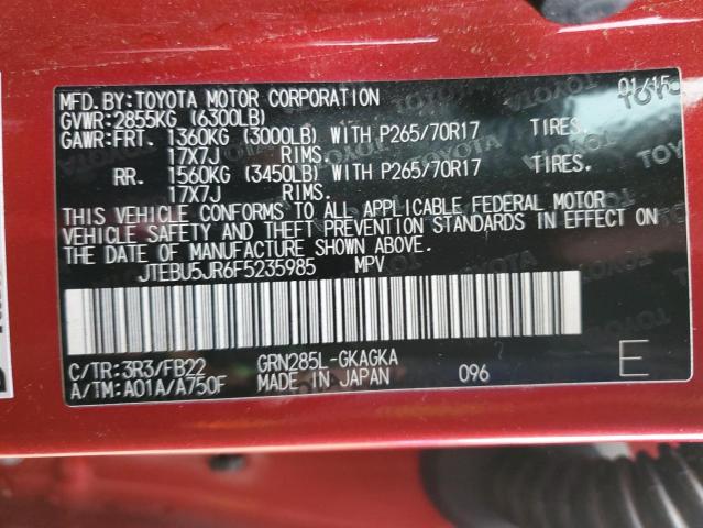Photo 10 from auction – 2015 TOYOTA 4RUNNER SR with VIN JTEBU5JR6F5235985