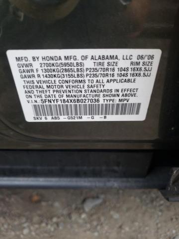 Photo 10 from auction – 2006 HONDA PILOT EX with VIN 5FNYF184X6B027036