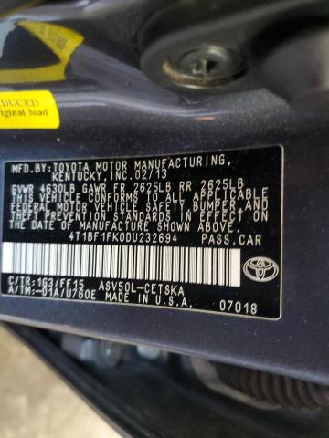 Photo 10 from auction – 2013 TOYOTA CAMRY L with VIN 4T1BF1FK0DU232694