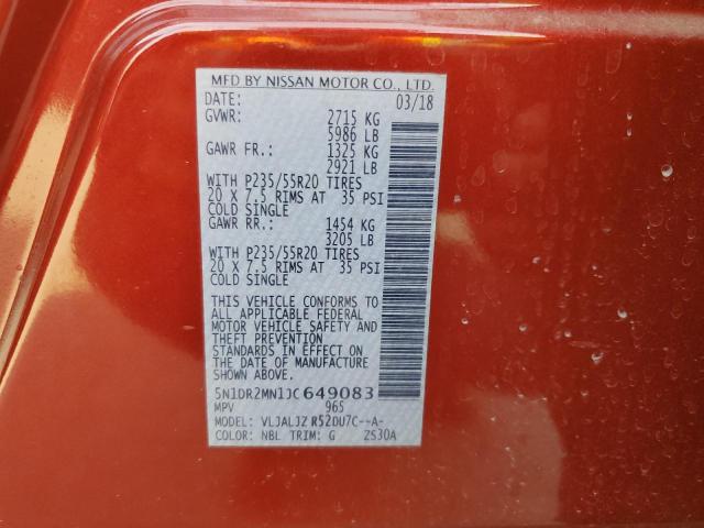 Photo 10 from auction – 2018 NISSAN PATHFINDER with VIN 5N1DR2MN1JC649083