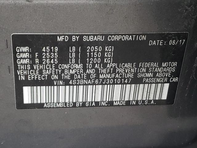 Photo 10 from auction – 2018 SUBARU LEGACY 2.5 with VIN 4S3BNAF67J3010147
