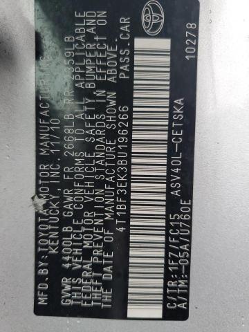 Foto 10 de la subasta – 2011 TOYOTA CAMRY BASE con VIN 4T1BF3EK3BU196266