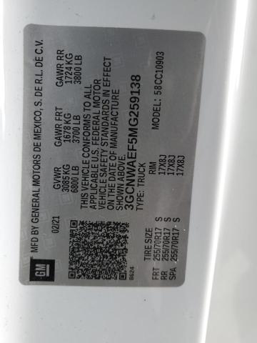 Photo 10 from auction – 2021 CHEVROLET SILVERADO with VIN 3GCNWAEF5MG259138