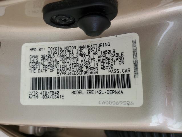 صورة رقم 10 من المزاد - 2012 TOYOTA COROLLA BA مع VIN 5YFBU4EE6CP055684