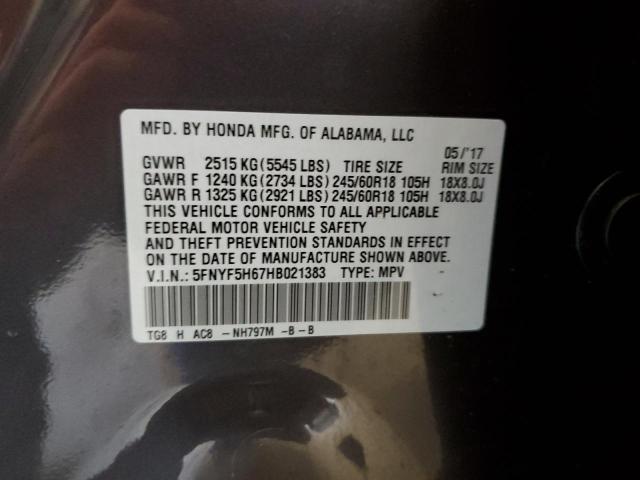 Photo 10 from auction – 2017 HONDA PILOT EXL with VIN 5FNYF5H67HB021383