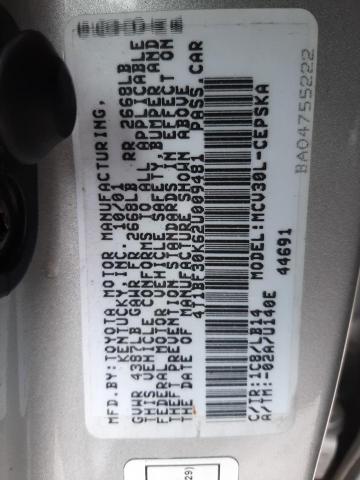 Photo 10 from auction – 2002 TOYOTA CAMRY LE with VIN 4T1BF30K62U009481
